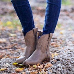 $379 Frye Billy Pull On Grey/Tan Real Leather Western Southern Cowboy Short Boot